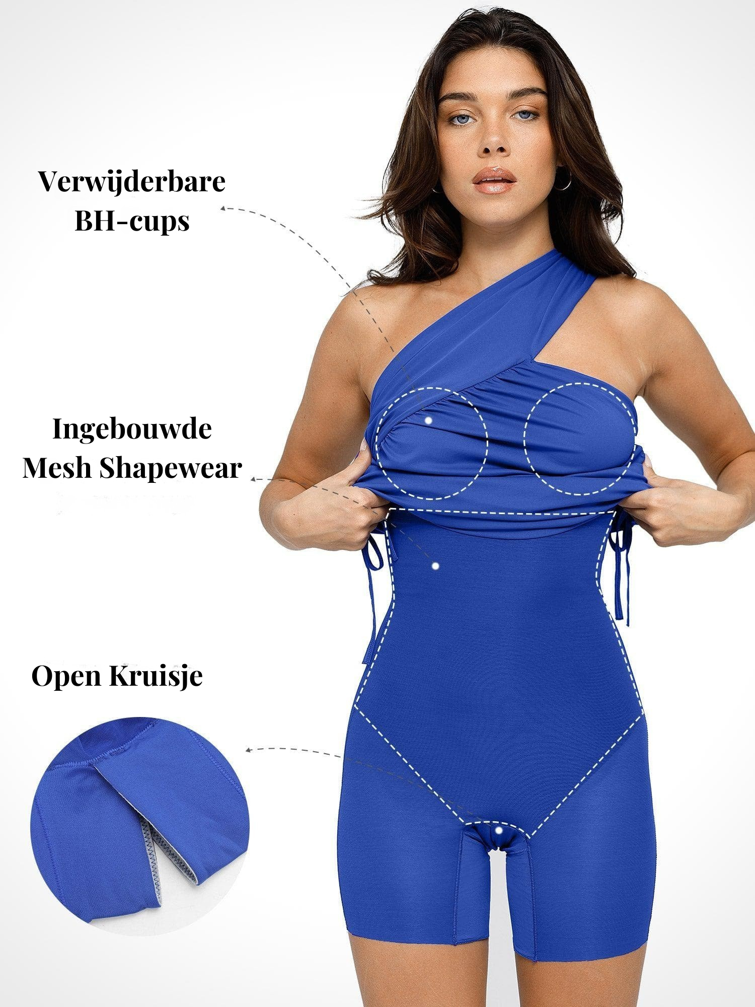 Elegante Één-Schouder Jurk met Plooien & Shapewear