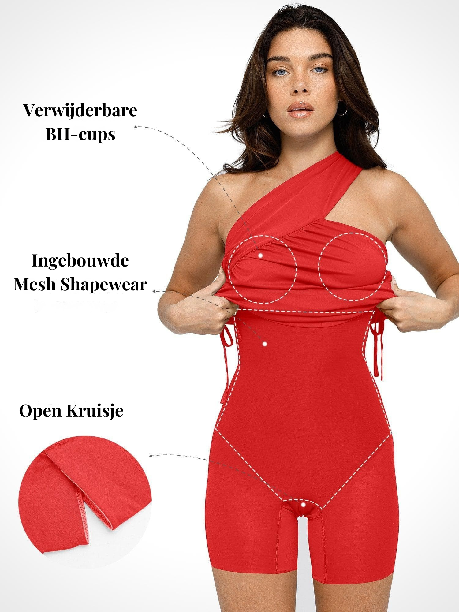 Elegante Één-Schouder Jurk met Plooien & Shapewear
